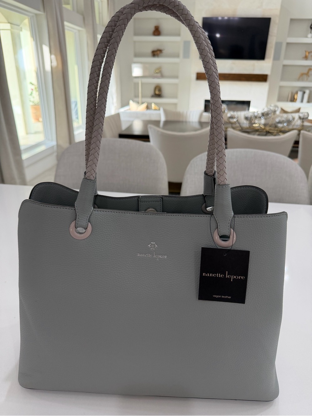 Nanette Lepore Light Gray Braided-Handle Tote
